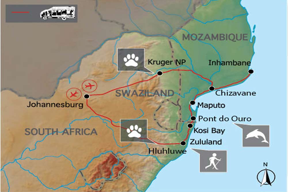 14 daagse Zuid-Afrika, Mozambique Beach en Bush comfort groepssafari